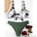 ZAFUL Women's Coconut Trees Tropical Print Tie Knot Front Two Piece Bikini Set Green B07H3M7QDV